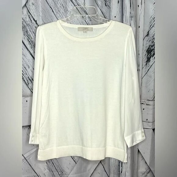 LOFT Sweaters - Loft Ivory Cotton Crewneck Sweater with Polyester Sleeves L